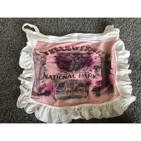 Vintage Yellowstone Apron with Adjustable Tie Closure Handmade Pink Ruffled - Picture 1 of 4